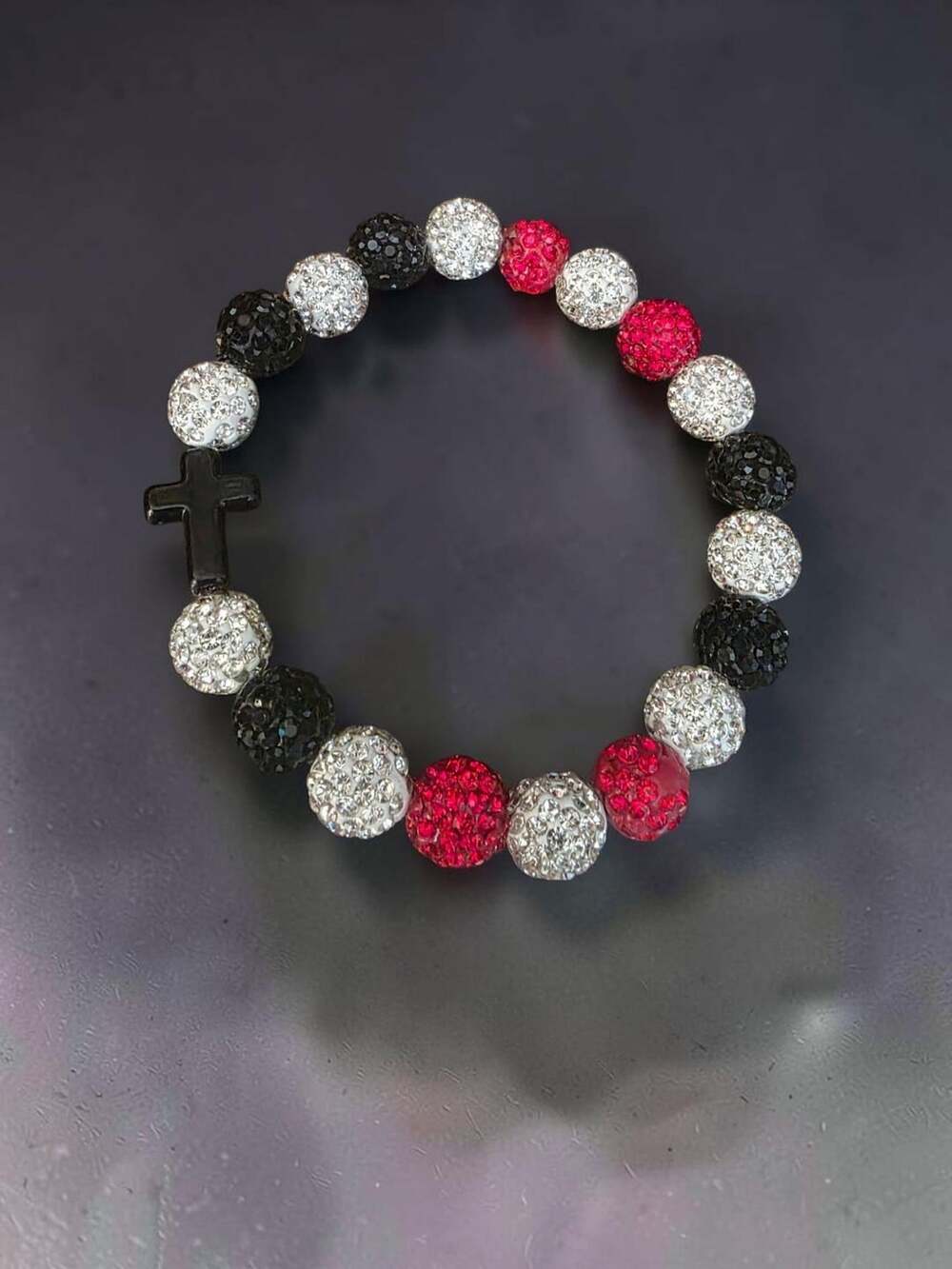 Crystal Rhinestone Cross Beaded Bracelet Red